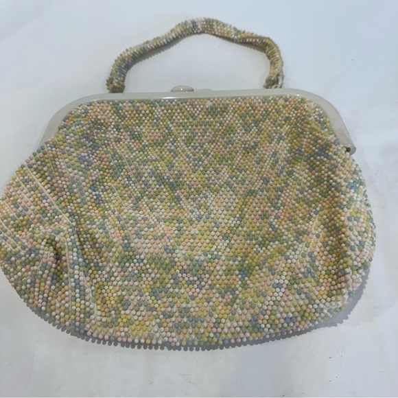 1960’s Vintage candy button purse made of pastel beads and beaded handle Mod - Picture 1 of 14